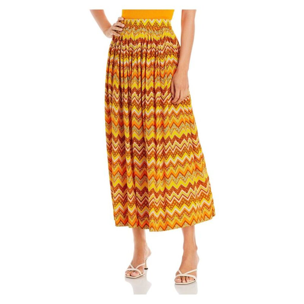S/W/F Womens Yellow Pleated Smocked Waist Maxi Wear To Work A-Line Skirt M